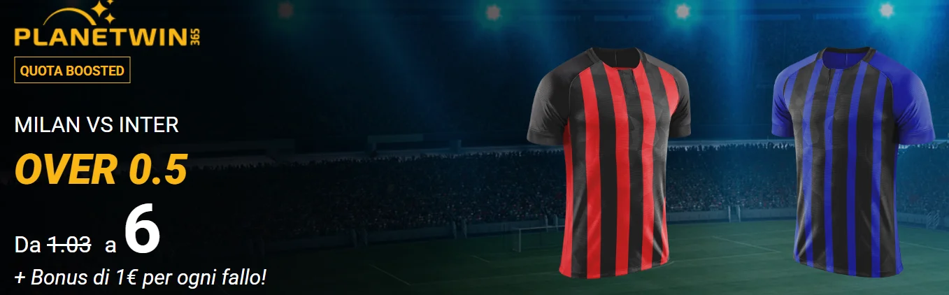 Milan vs Inter over 0.5 a quota maggiorata 6 + 1€ per ogni fallo commesso