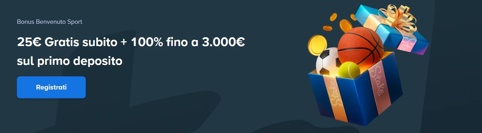 Bonus benvenuto Stake fino a 3025€