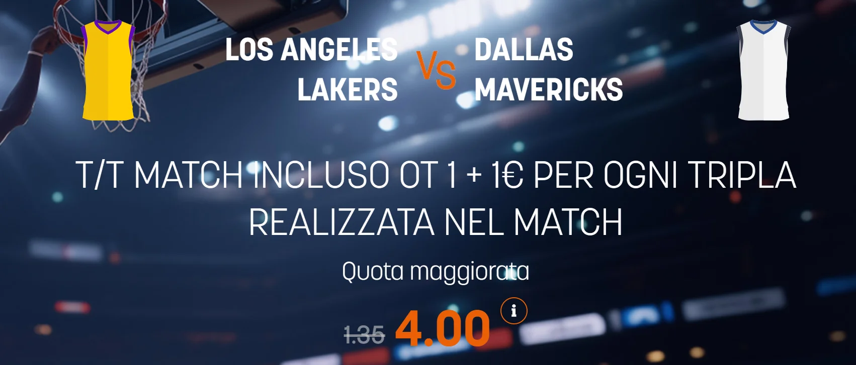 Lakers vs Mavericks a quota maggiorata 4 su Snai