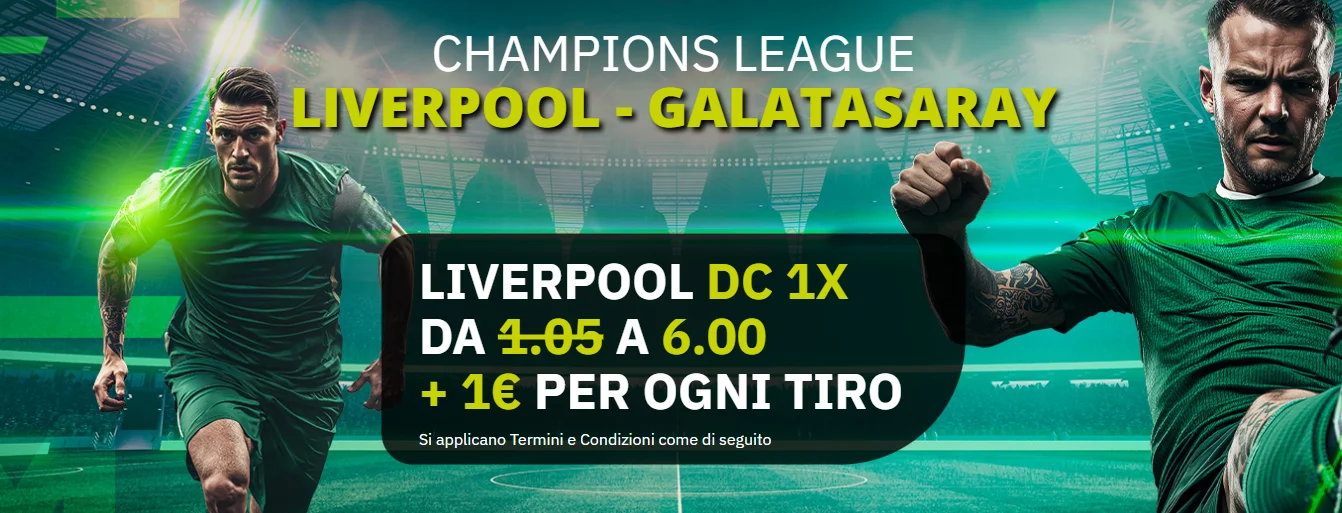 Liverpool vince o pareggia contro il Galatasaray a quota maggiorata 6 offerta di Lottomatica e Goldbet