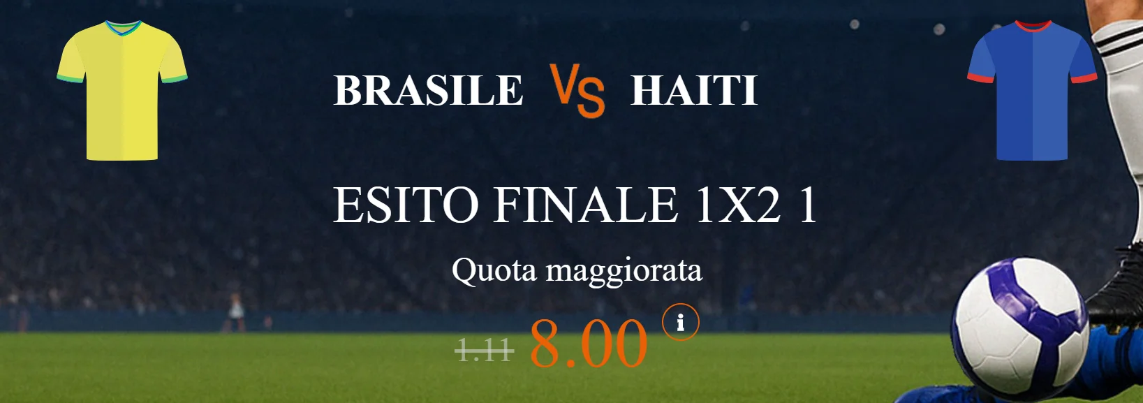 Brasile vs Haiti  l'1 a quota maggiorata 8 offerta di Snai