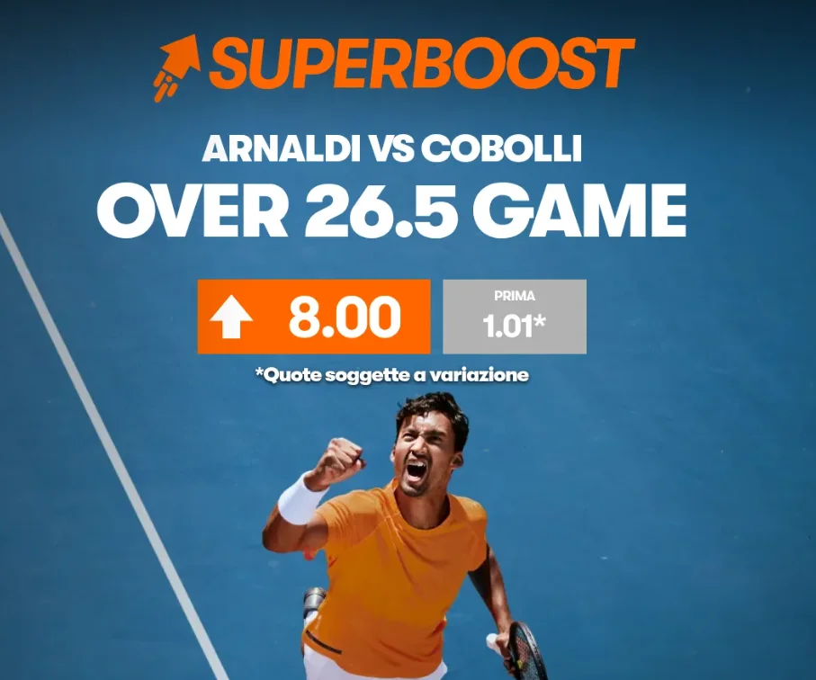 Arnaldi-Cobolli over 26.5 game a quota 8 offerta da Betsson